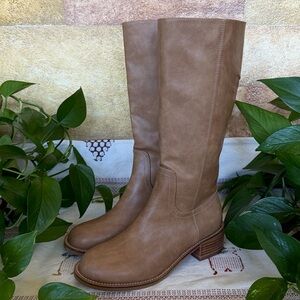 NEW Nicole Miller Women’s Alfa Vegan Faux Leather Knee-High Brown Boots, Size 10